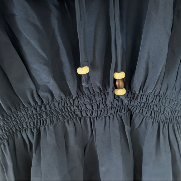 Amour Vert Navy Blue Silk 3/4 Sleeve Ruched Mini Dress Size Small S - Picture 2 of 3